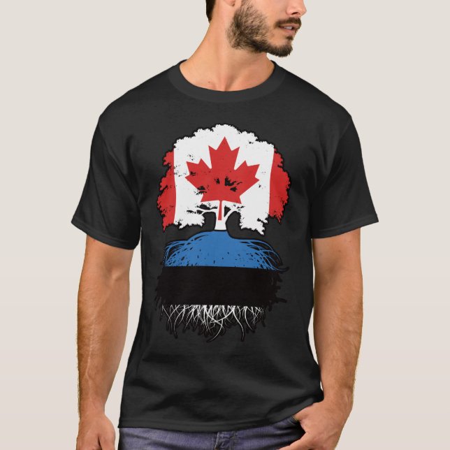 Camiseta Estonia Bandera de raíces de árboles de Canadá est (Anverso)