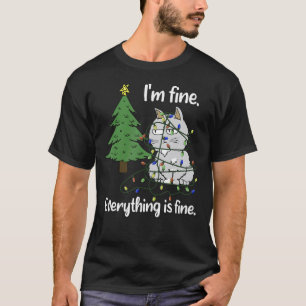 Camiseta Estoy Bien Todo Está Bien Gato Enredado Navidad