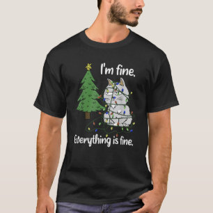 Camiseta Estoy Bien Todo Está Bien Gato Enredado Navidad