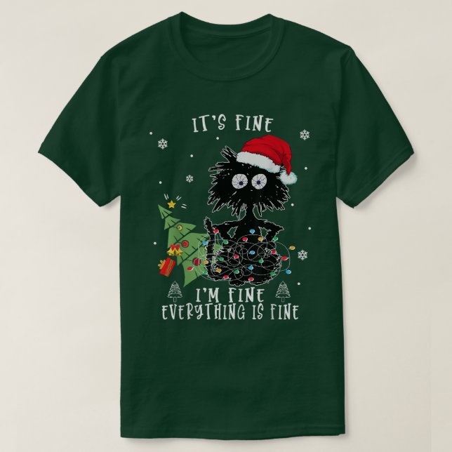 Camiseta Estoy bien, todo está bien, navidades de gatos neg (Diseño del anverso)