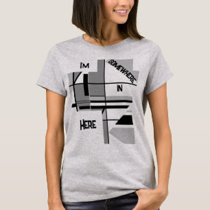Camiseta "Estoy en algún lugar aquí" Gris Black Geometric