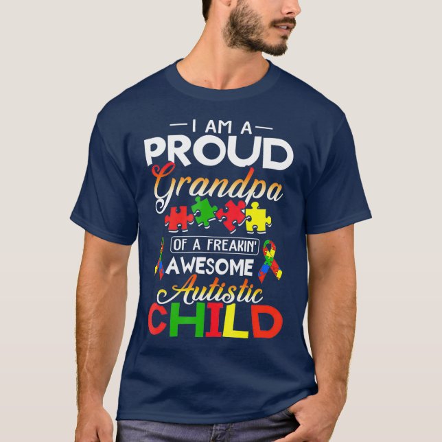Camiseta Estoy Orgulloso Abuelo Autista Niño Rompecabezas (Anverso)
