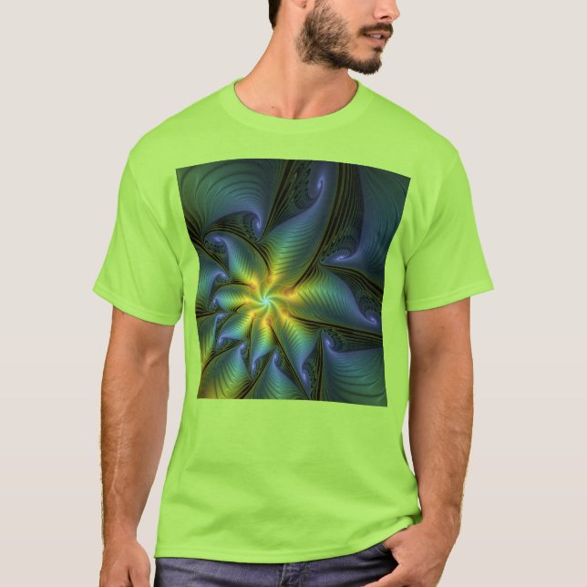 Camiseta Estrella abstracta, brillante arte azul verde dora (Anverso)