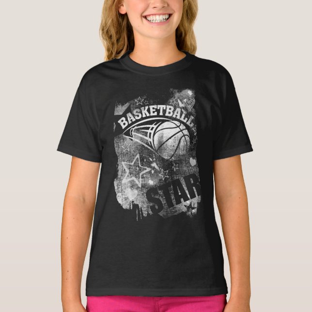 Camiseta Estrella de baloncesto Black Grunge Basketball (Anverso)