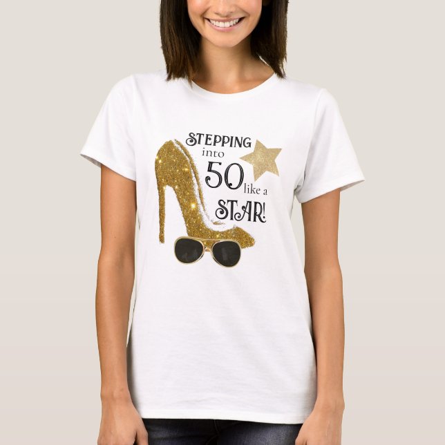 Camiseta Estrella de cumpleaños de Purpurina de oro de la e (Anverso)
