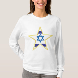 Camiseta Estrella de David Bandera Israelí con Ribete Dorad