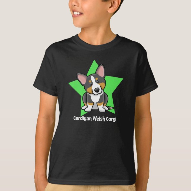 Camiseta Estrella de Kawaii negra y Corgi Galés de la (Anverso)
