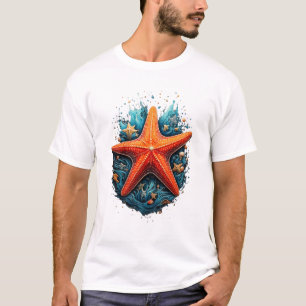 Camiseta Estrella de Mar Coralina Acuarela Náutica Gráfica 