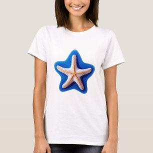 Camiseta Estrella de mar naranja en azul