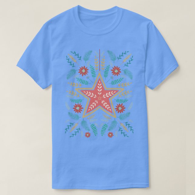 Camiseta Estrella de Navidades de arte folclórico (Diseño del anverso)