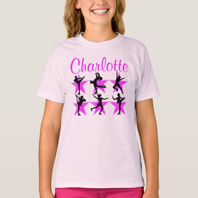 Camiseta ESTRELLA DE PATINAJE PERSONALIZADA DE bonito PINK  (Anverso)