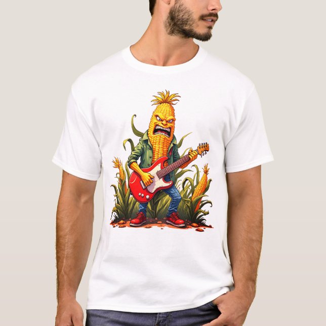 Camiseta Estrella del Rock de Maíz Tocando Guitarra (Anverso)