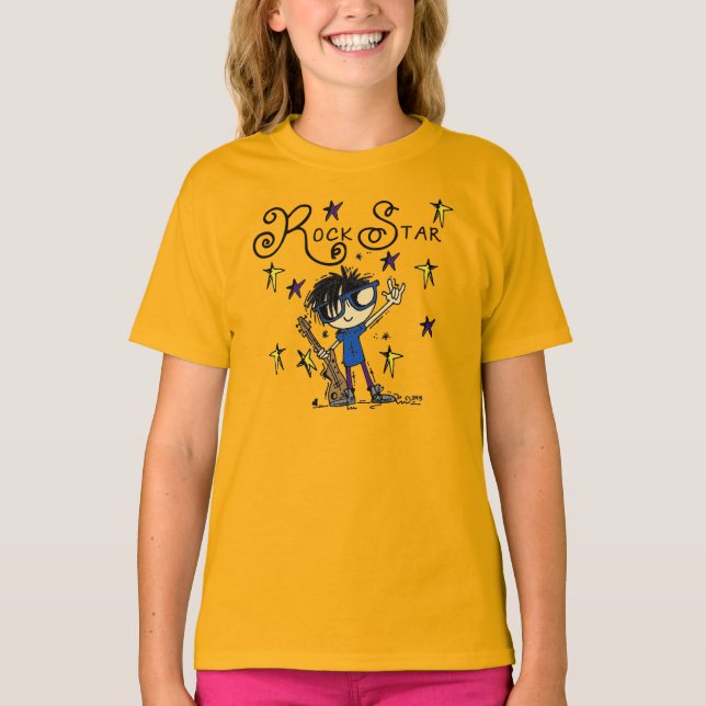 Camiseta Estrella del rock del muchacho del pelo negro (Anverso)