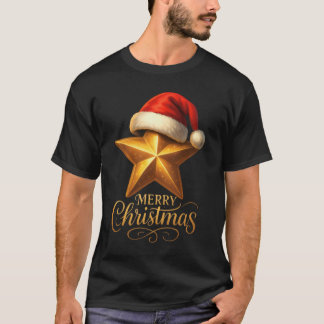 Camiseta Estrella dorada con Santa Hat Feliz Navidad