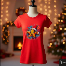Camiseta Estrella Feliz Sombrero de Santa con Salpicaduras