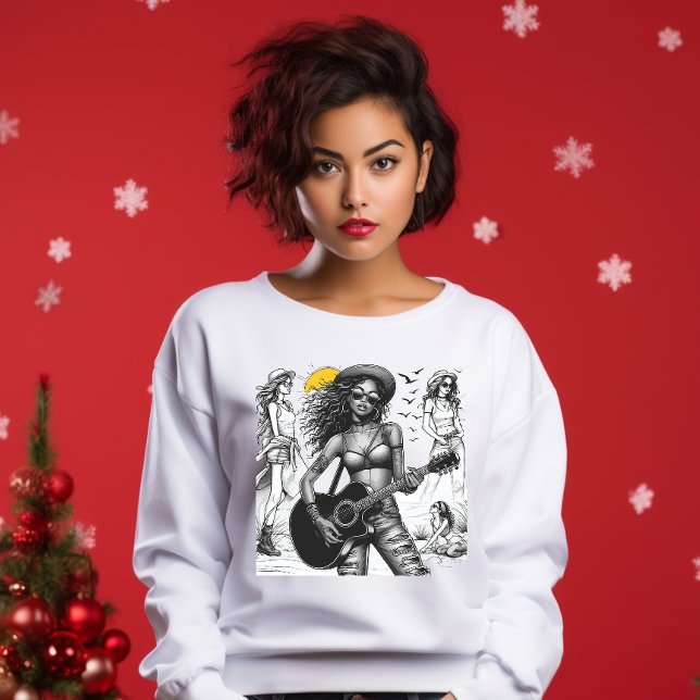 Camiseta Estrella Guitariana de Rock Chica w (Guitarist Girl)