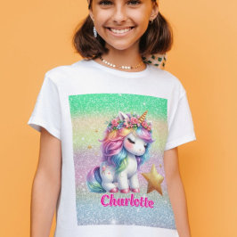 Camiseta estrella mágica del purpurina unicornio