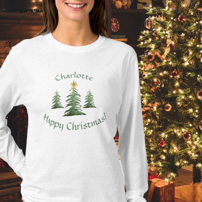 Camiseta Estrella navidad, Añadir nombre, fiesta, damas (Christmas Star, Add Name, Festive, Ladies T-Shirt)