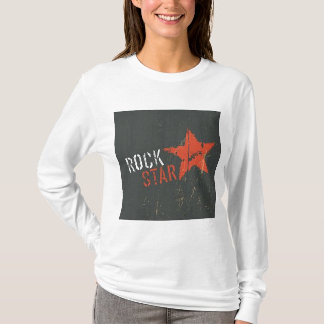 Camiseta Estrella Roja de Rock Star Angustiada Grunge (Anverso)