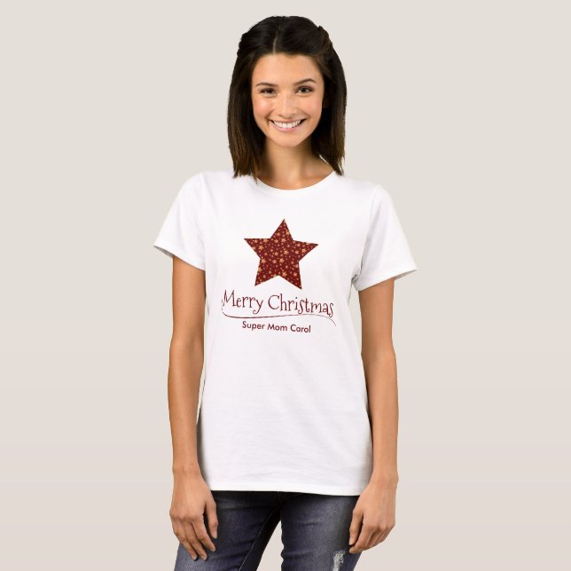 Camiseta Estrella roja Tipografía de invierno mujeres Navid (Anverso completo)