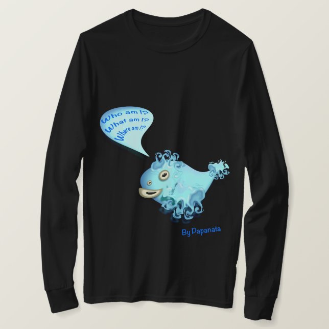 Camiseta estrellado, cómico, pegatina, quién soy, qué soy,  (Anverso del diseño)