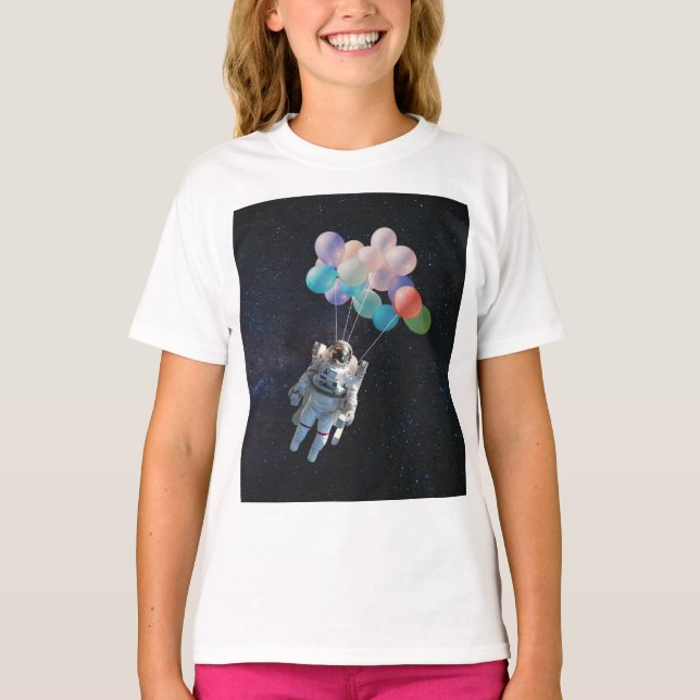 Camiseta Estrellas astronautas y globos de colores espacial (Anverso)