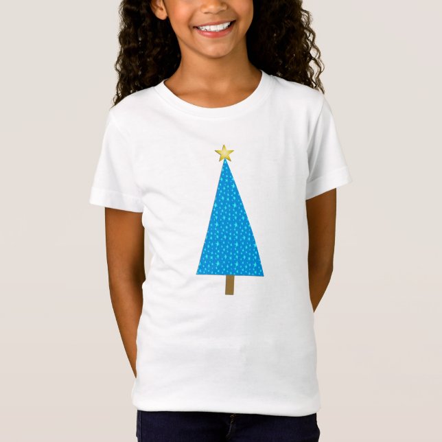 Camiseta Estrellas azules, árbol navideño moderno (Anverso)