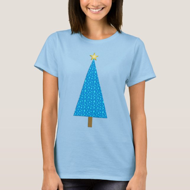 Camiseta Estrellas azules, árbol navideño moderno (Anverso)