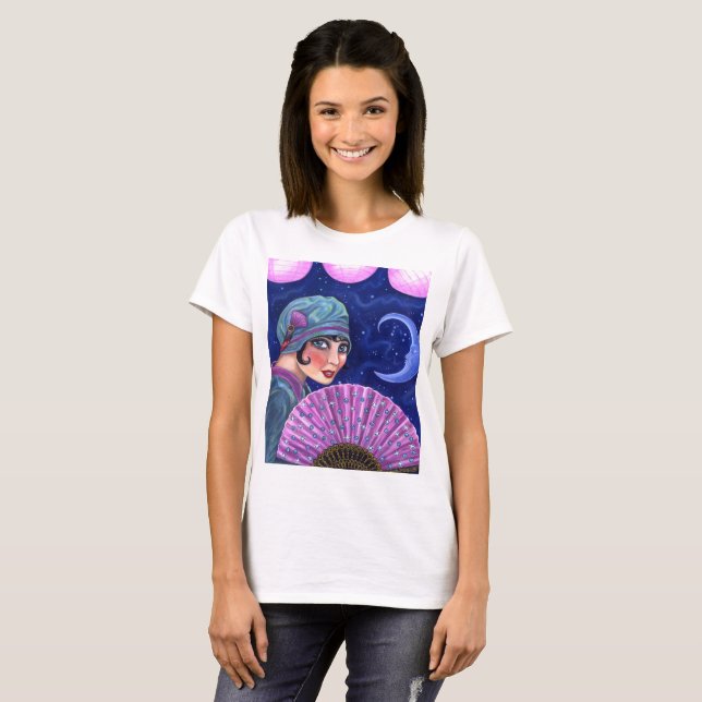 Camiseta Estrellas de la luna de la fan del chica de la (Anverso completo)