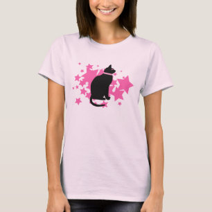 Camiseta Estrellas del rosa del gato negro