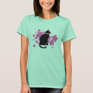 Camiseta Estrellas del rosa del gato negro