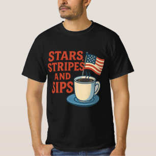 Camiseta Estrellas, Franjas y Sorbos   Café Retro Americana