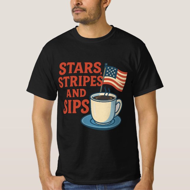 Camiseta Estrellas, Franjas y Tazas | Café Retro Americano (Anverso)