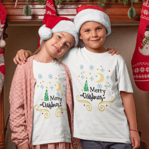 Camiseta Estrellas, luna, copos de nieve y Feliz Navidad a 