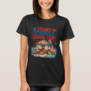 Camiseta estrellas patrióticas rayas y viajes de pesca