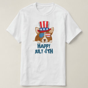 Camiseta Estrellas patrióticas y rayas Gorra y Glasses Corg
