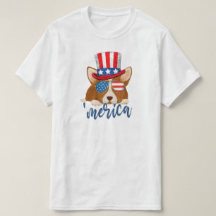 Camiseta Estrellas patrióticas y rayas Gorra y Glasses Corg