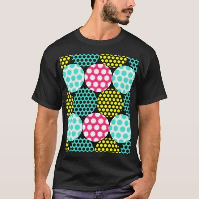 Camiseta Estrellas y círculos, patrón pop multicolor. (Anverso)