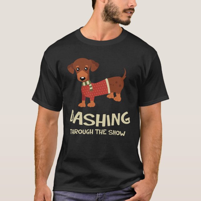 Camiseta Estrellazo con el navidad del perro del Dachshund (Anverso)