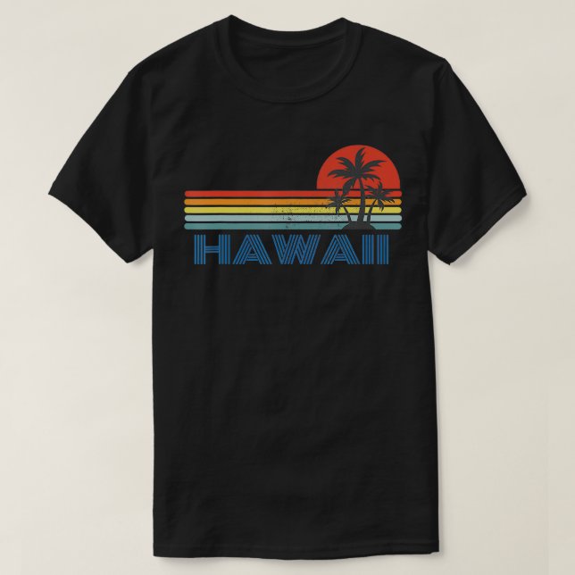 Camiseta Estripas retro vintage, palmeras y atardecer (Diseño del anverso)