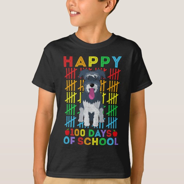 Camiseta Estudiante De Perro Schnauzer Feliz 100 Días De Es (Anverso)