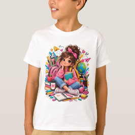 Camiseta Estudiante Kawaii Adorable con Útiles Escolares
