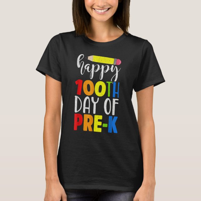 Camiseta Estudiante Lápiz de Maestros Feliz 100° Día de la  (Anverso)
