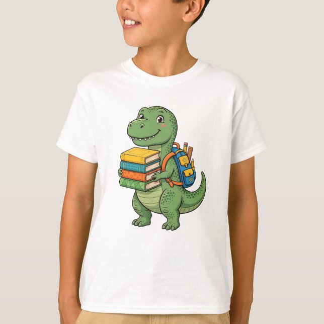 Camiseta Estudiante T-Rex Lindo - Mochila Libros De Regreso (Anverso)
