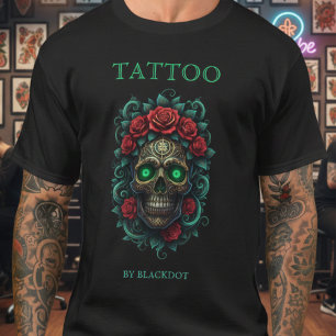 Camiseta Estudio de Tatuajes Rosa Floral Arte de Tatuaje de
