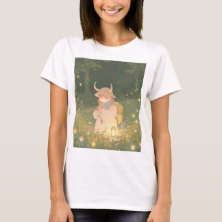 Camiseta Etéreo Chica anime con cuernos en la pradera capri