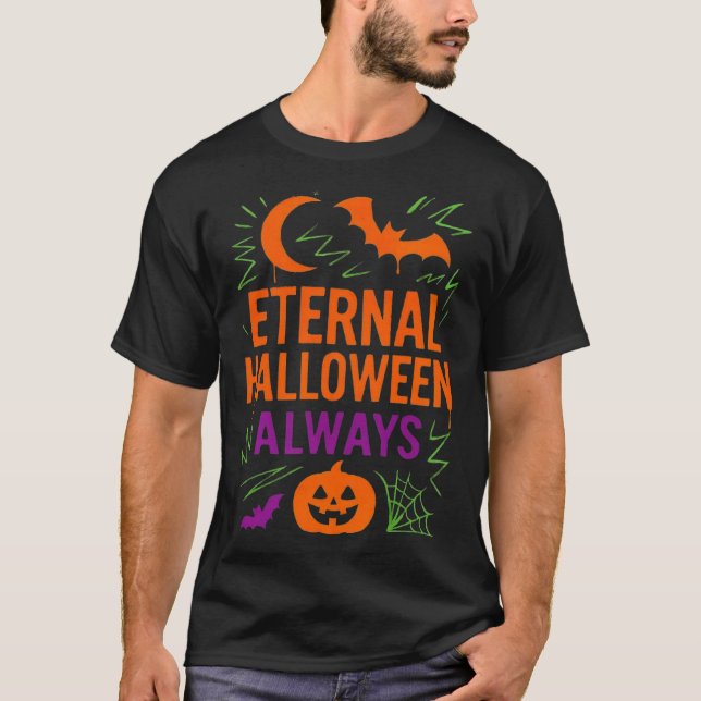 Camiseta Eternal Halloween Always | Pumpkin Moon Bats & Web (Anverso)