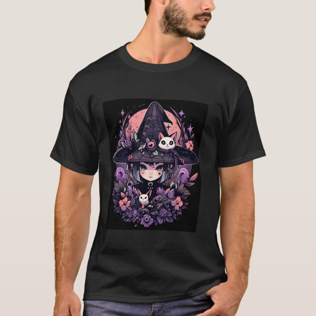 Camiseta Ethereal Enigma Halloween Gráfica de Brujas Larga  (Anverso)