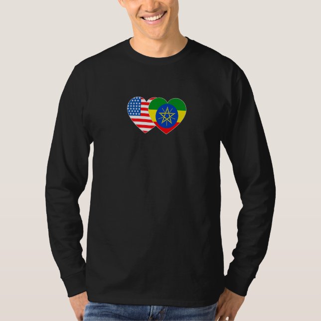 Camiseta Ethiopia &US Flag Twin Heart 4 Ethiopian Americans (Anverso)