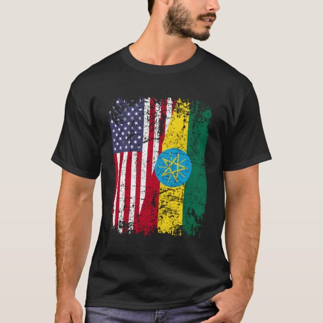 Camiseta Etiopía tiene su origen en la bandera mitad estado (Anverso)